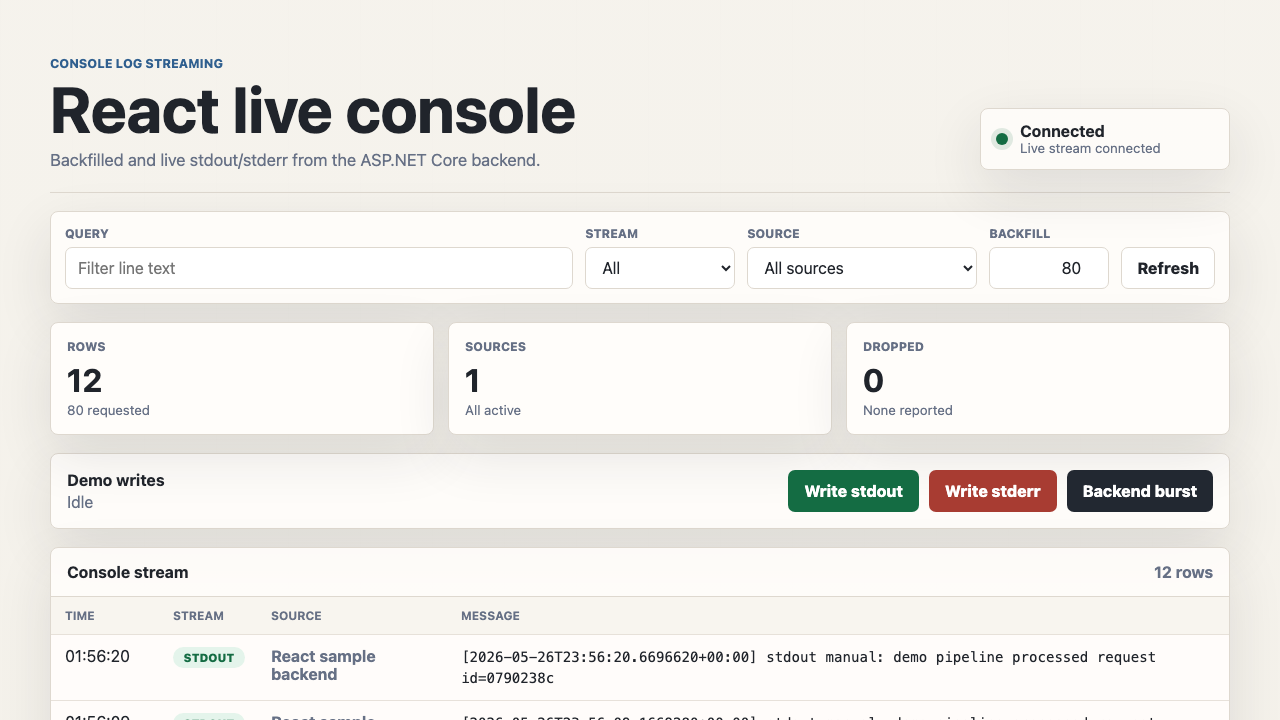 React sample screenshot